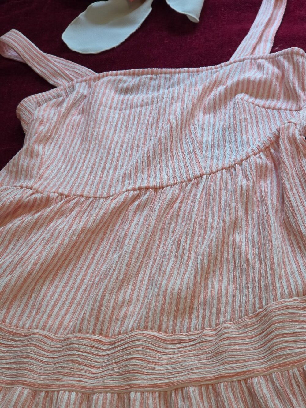 GORGEOUS PEACH AND WHITE FULL SWEEP MULTI TIERED MAXI ONE SIZE FLOWY NWT - Picture 3 of 7